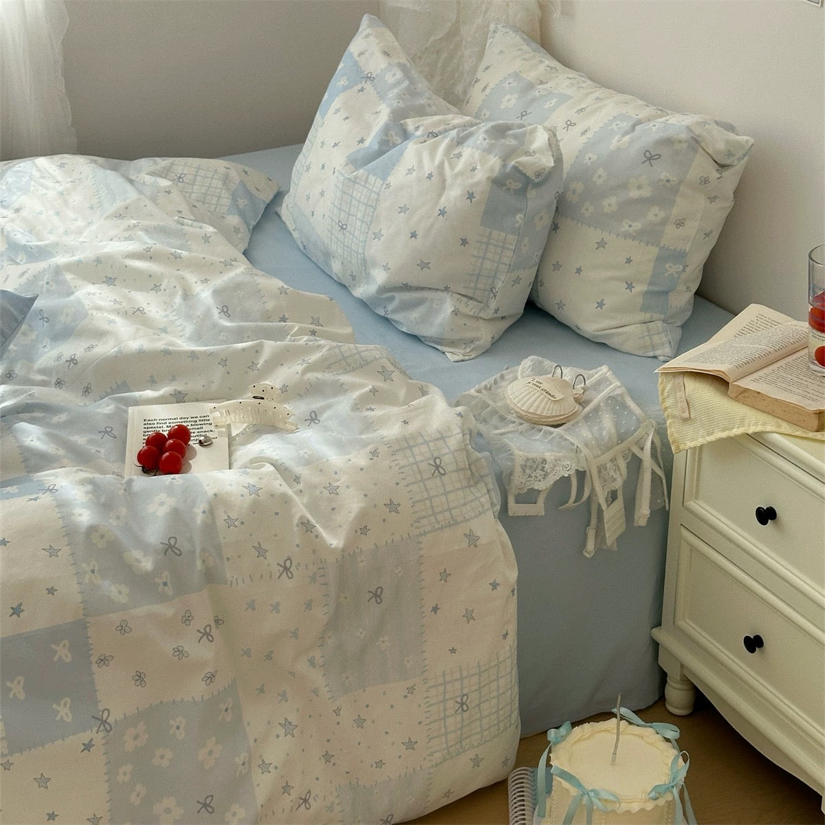 Blue Patchwork Cotton Duvet Cover Set