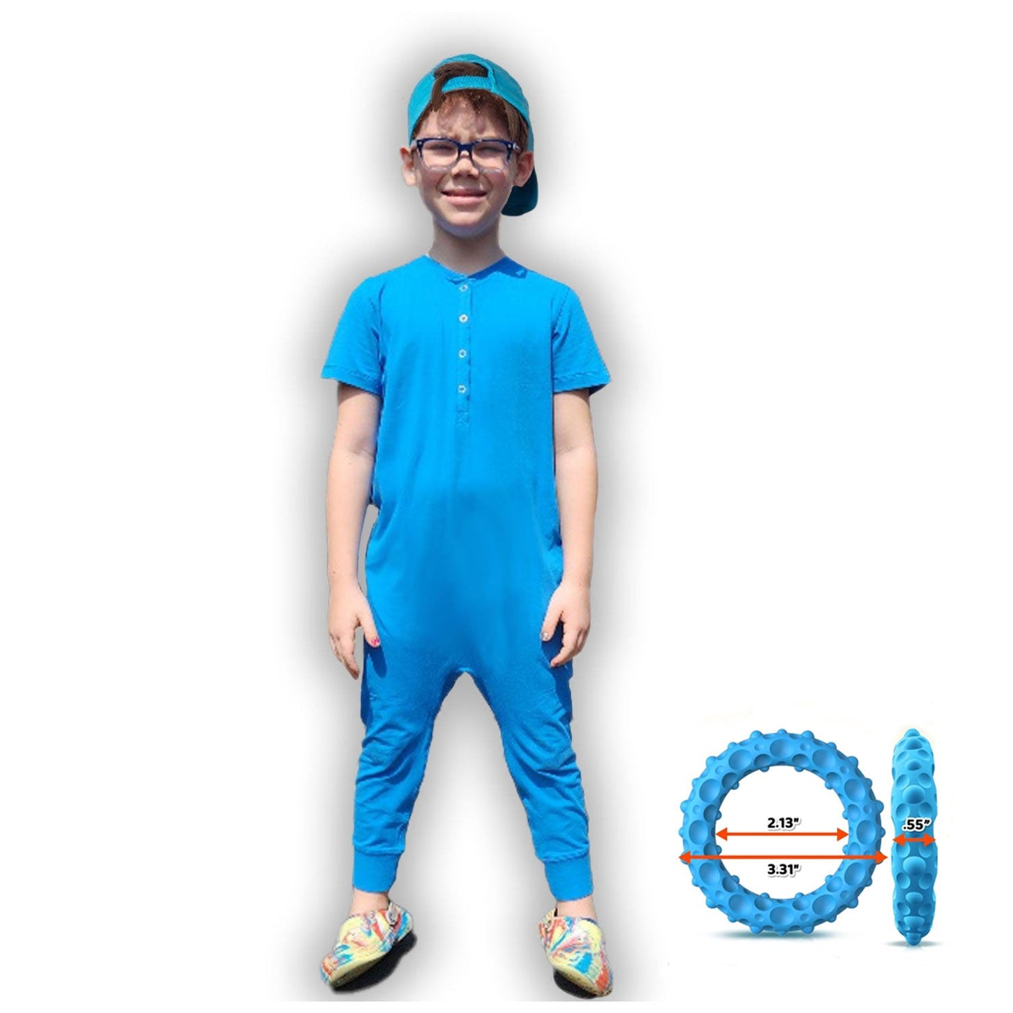 Ultimate Comfort Playsuit w Chewy Sensory Bracelet- BLUE