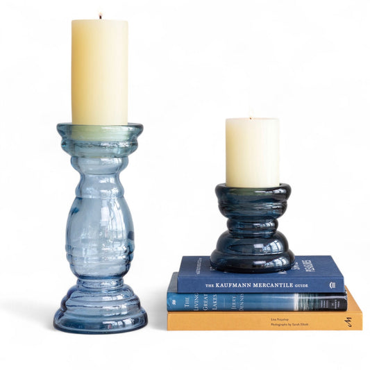 Blue Recycled Glass Candle Holders | 2 Sizes