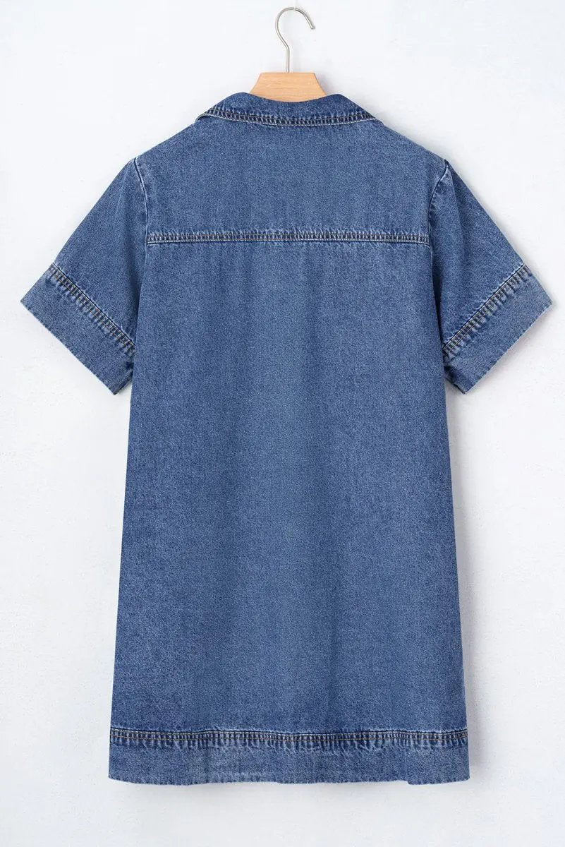 Love Salve Denim Mini Dress With Collared Short Sleeves — Casual Everyday Wear