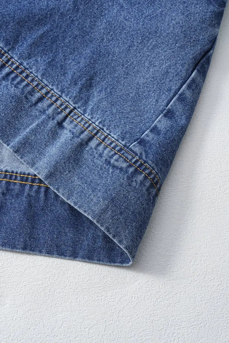 Love Salve Denim Mini Dress With Collared Short Sleeves — Casual Everyday Wear