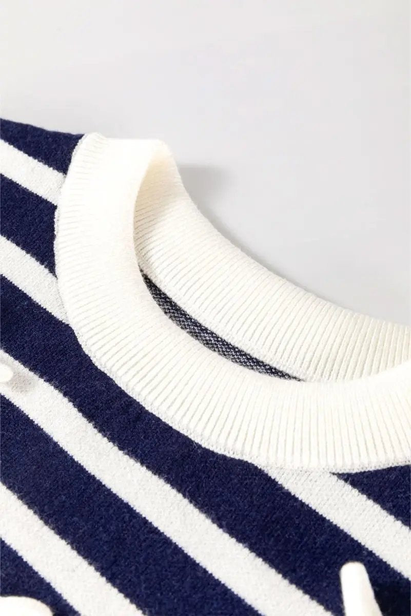 Sweaters Love Salve Blue Stripe Knit Women's Sweater Vest Daily Wear Southern Belle Style Sleeveless Top