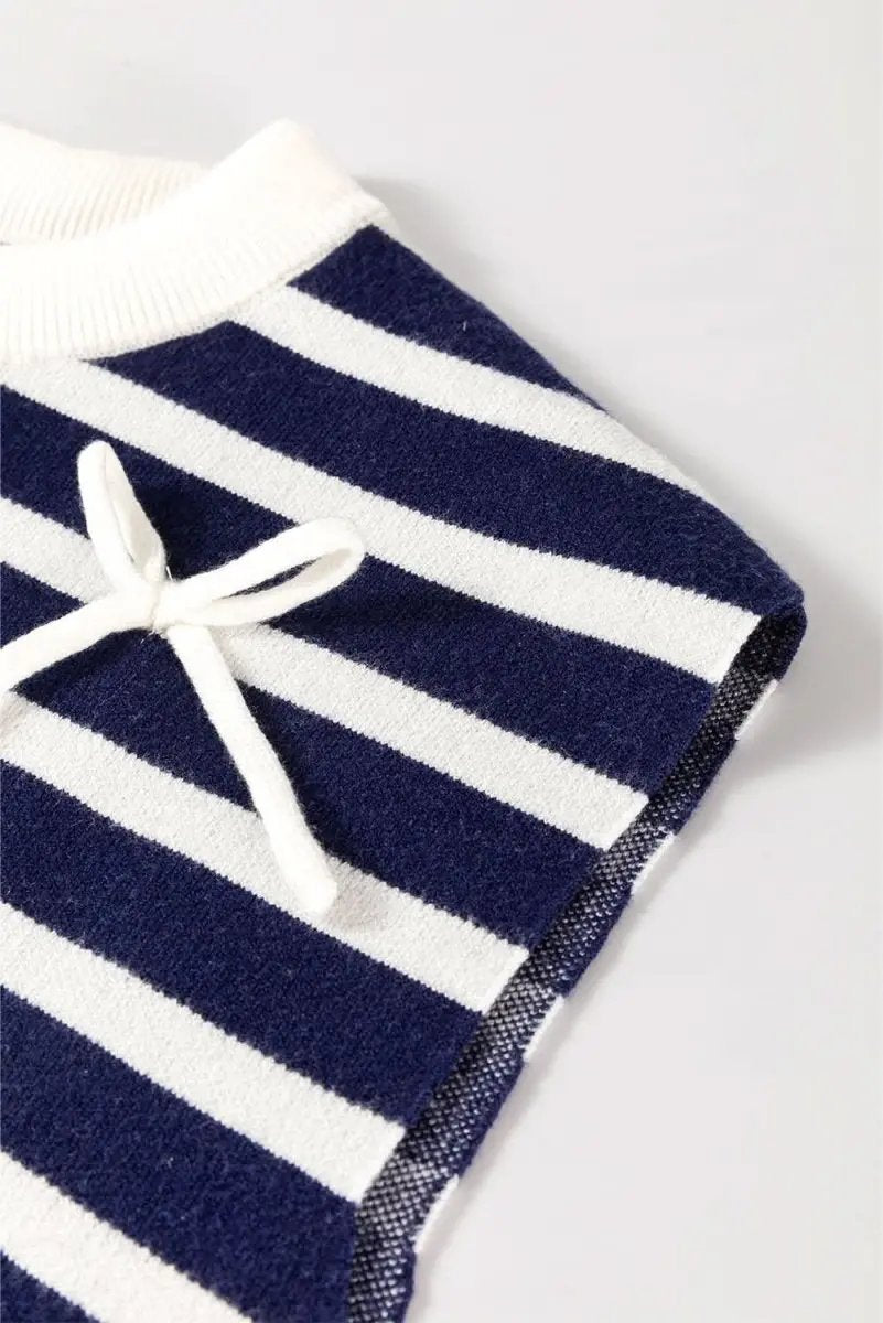 Sweaters Love Salve Blue Stripe Knit Women's Sweater Vest Daily Wear Southern Belle Style Sleeveless Top