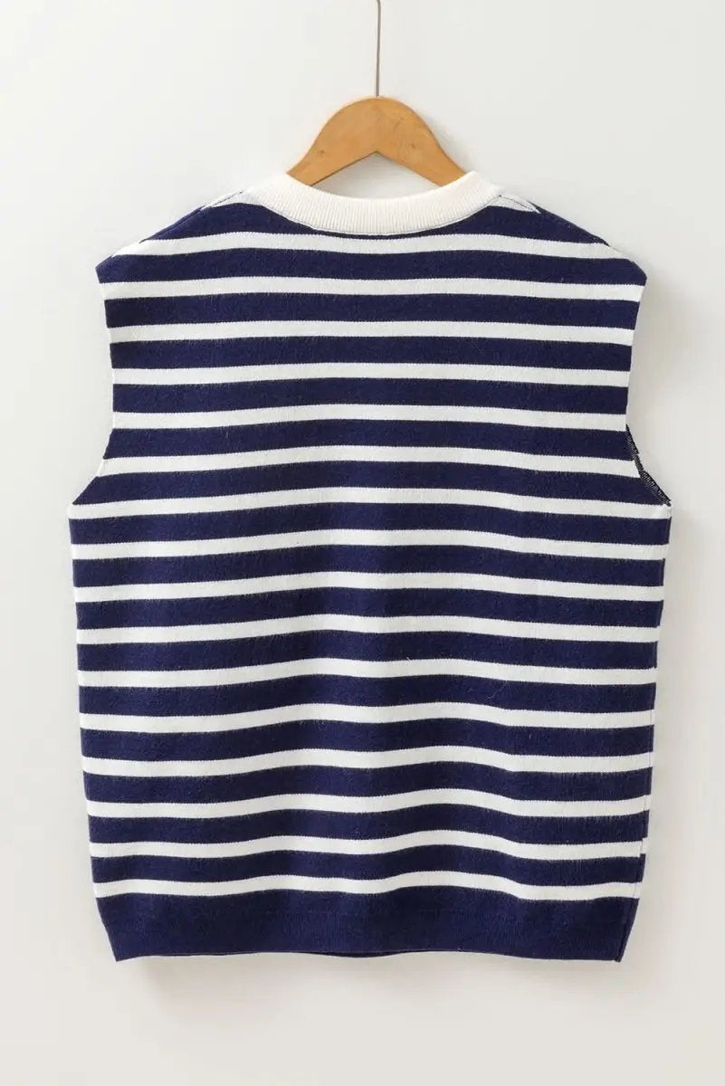 Sweaters Love Salve Blue Stripe Knit Women's Sweater Vest Daily Wear Southern Belle Style Sleeveless Top