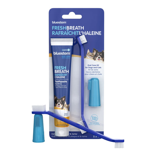 bluestem coactiv+ Kit Oral Dental para Perros y Gatos – Pasta Dental, Cepillo de Dientes y Cepillo de Dedo