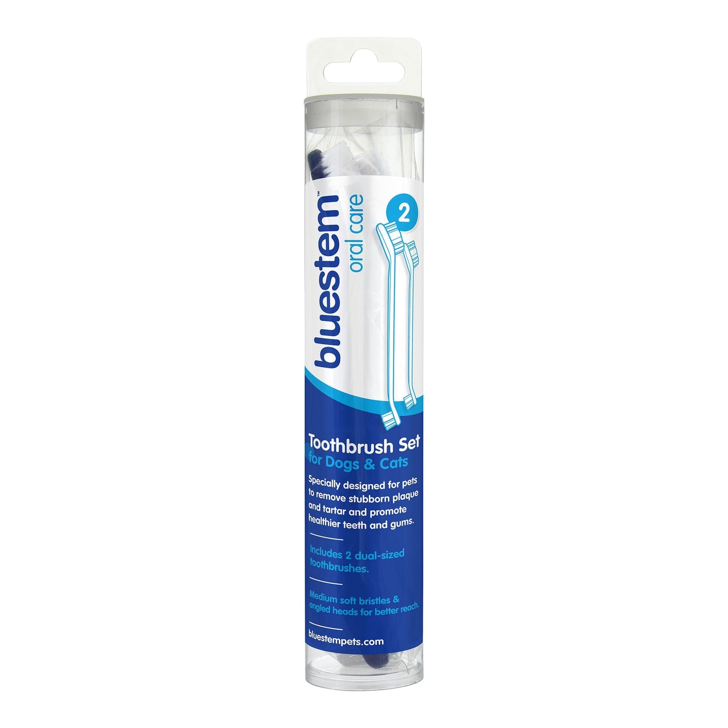 Cepillo de Dientes de Doble Punta Bluestem para Perros y Gatos, Paquete de 2 – Cerdas Suaves para el Cuidado Dental y la Higiene Oral