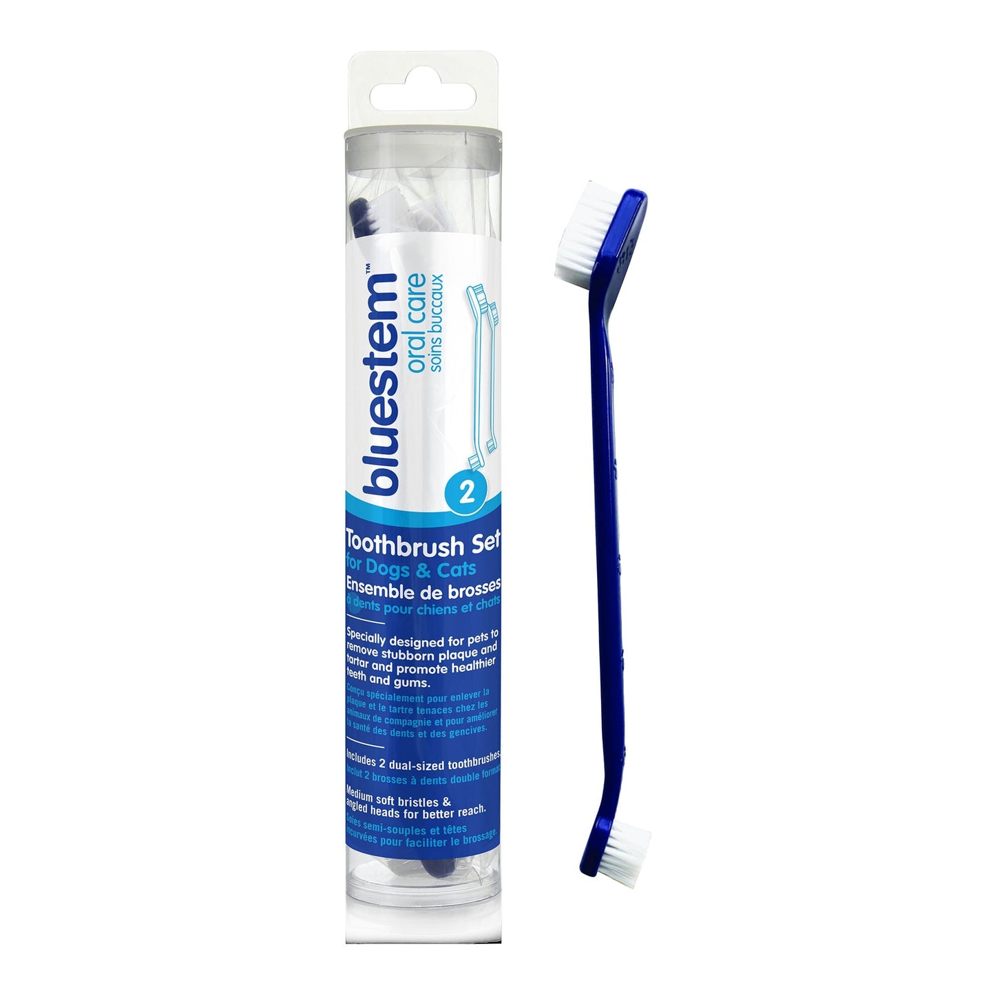 Cepillo de Dientes de Doble Punta Bluestem para Perros y Gatos, Paquete de 2 – Cerdas Suaves para el Cuidado Dental y la Higiene Oral