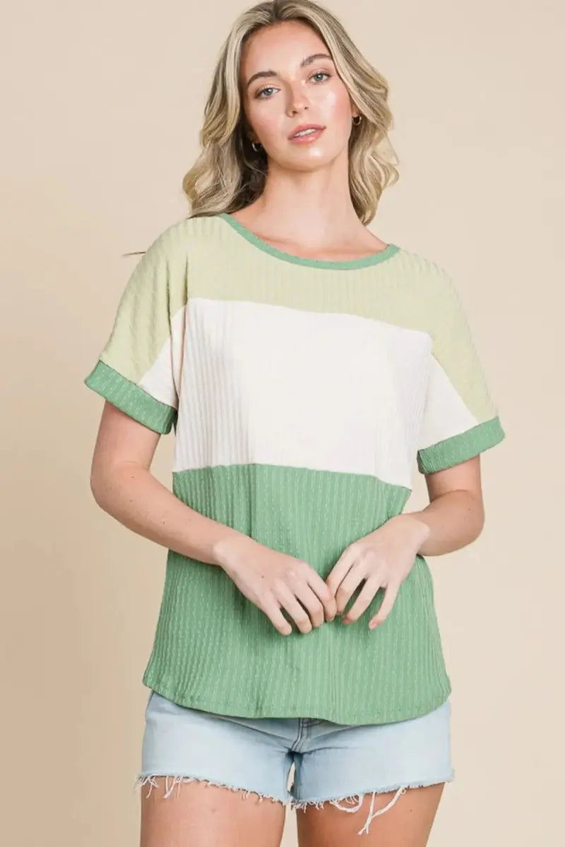T-Shirts Trendsi Color Block Tee Women's Casual Short Sleeve T-Shirt USA Shipped