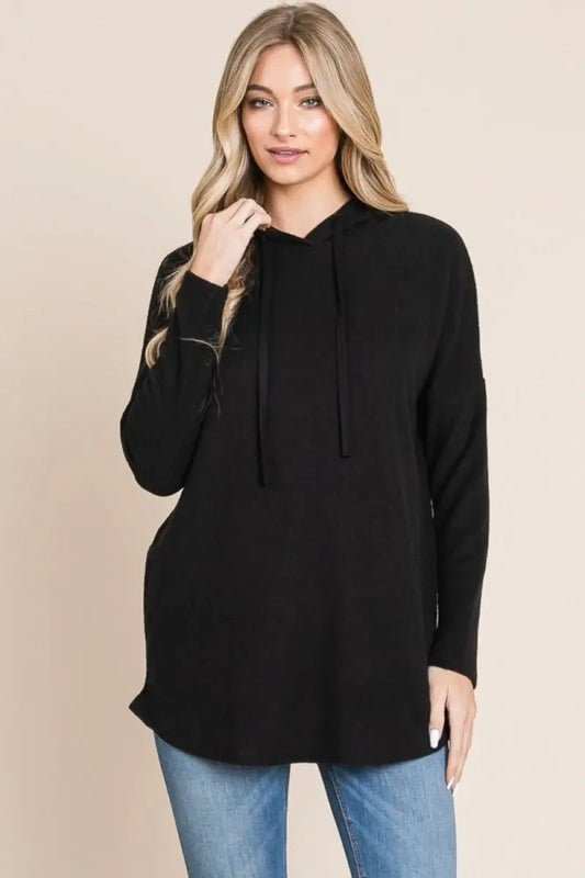 Chaquetas Trendsi Sudadera con capucha de contraste para mujer, de punto informal, con hombros caídos y ajuste cómodo