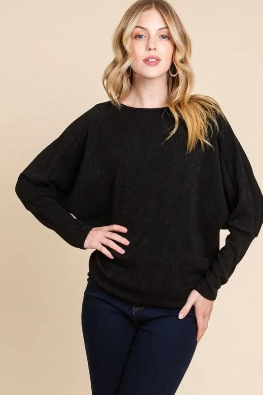 Suéteres Tendencias Top de punto con hombros caídos para mujer, manga larga casual suave y básico