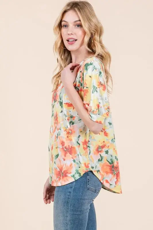 Accessories Trendsi Floral Puff Sleeve Top Women's Casual Cute Shirt Chic Blouse