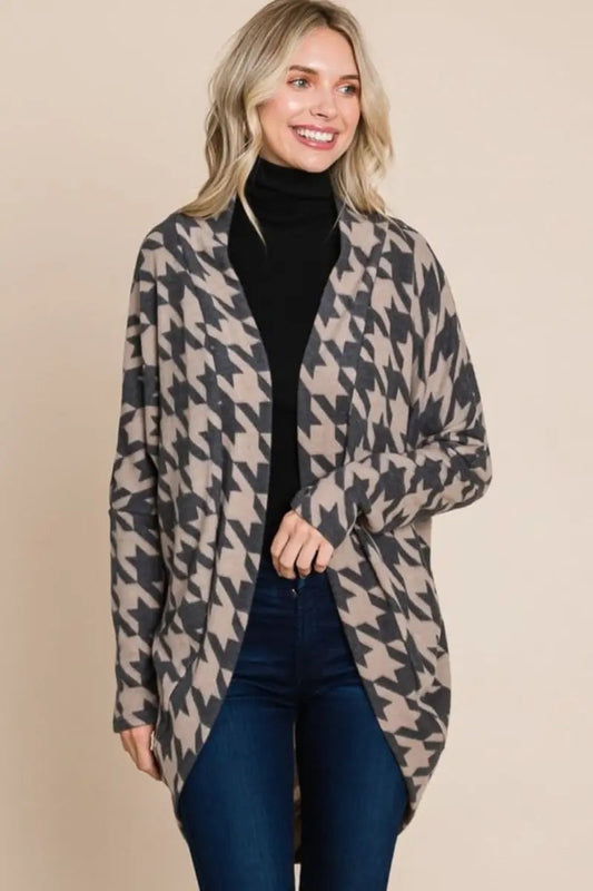 Suéteres Trendsi Cárdigan de pata de gallo para mujer, suéter de punto abierto - Cómodo y chic