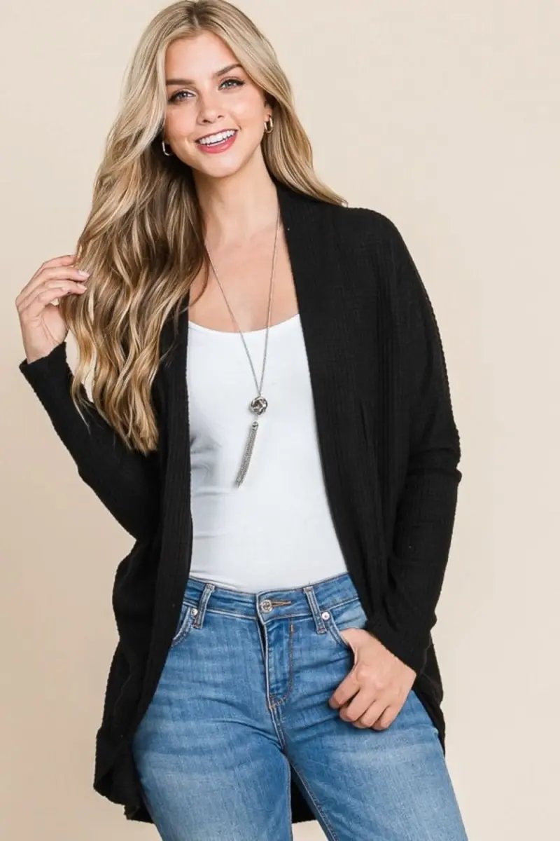 Sweaters Trendsi Waffle Knit Cardigan Women's Open Front Cocoon Shoptok Outerwear - Soft & Cozy