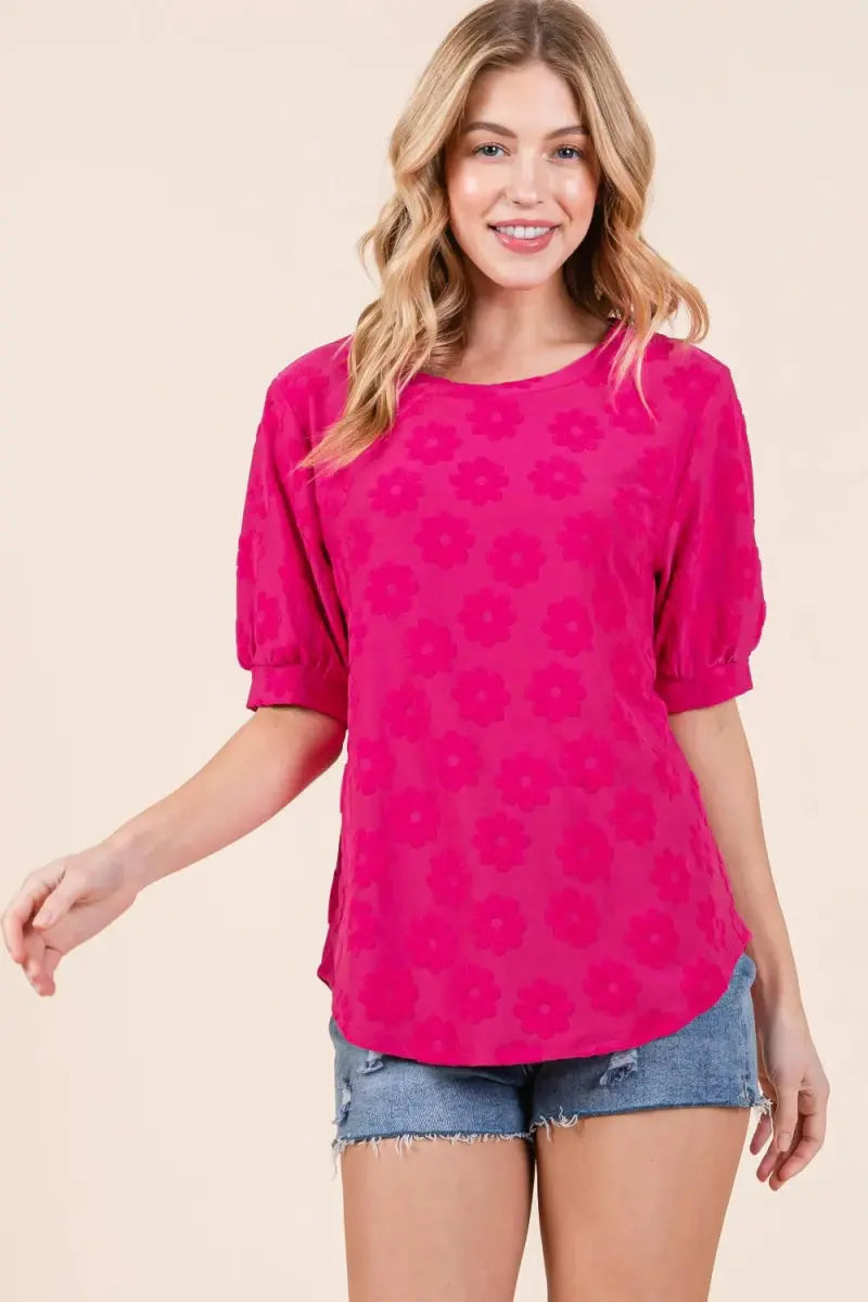 Trendsi Floral Textured Top Women's Elegant Shirt USA Shipped!