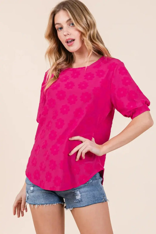 Blusa Texturizada Floral de Trendsi Elegante Camisa de Mujer ¡Enviado desde EE. UU.!