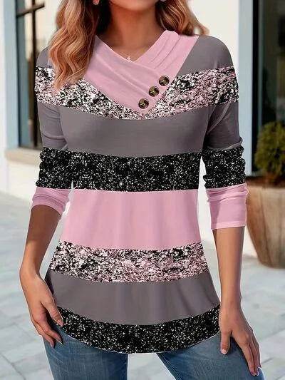 Color Block T-Shirt with Decorative Buttons | Casual Chic – Bona Fide Fashion