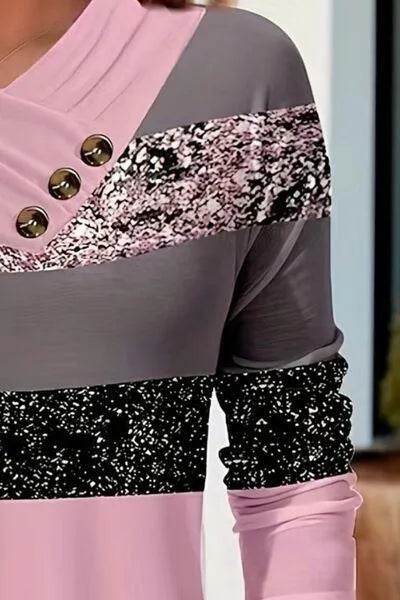 Color Block T-Shirt with Decorative Buttons | Casual Chic – Bona Fide Fashion