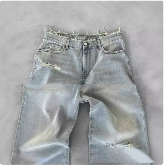 Boys and Men's Straight Leg Ripped Jeans with Embroidery – European and American Style - # BOAA13410015