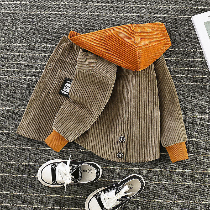 Boy's Corduroy Hooded Jacket for Spring and Autumn - # BOAA11210004 & BAAA111210002