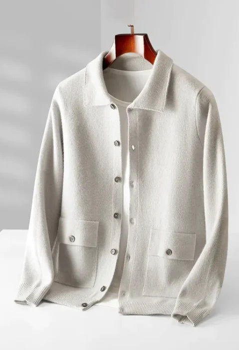 Boys Men's Polo Collar Solid Color Wool Cardigan Autumn Winter Retro Pocket Thick Coat - # BOAA13510033