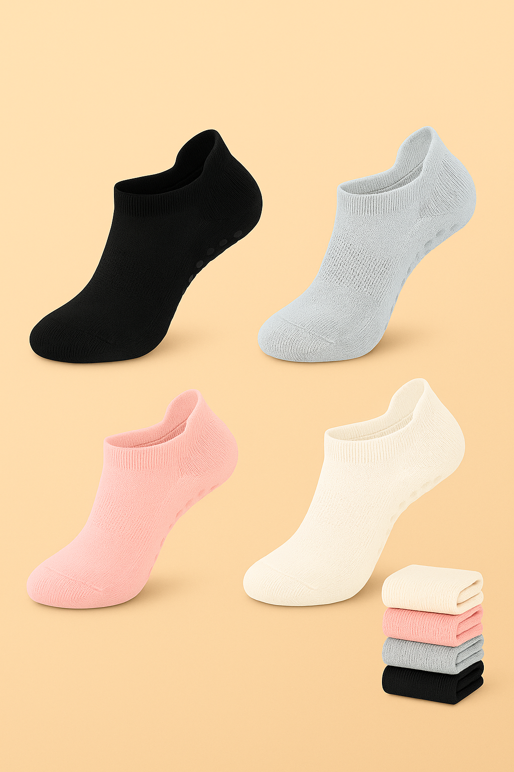 4-Pack Women’s Pilates Ankle Grip Socks