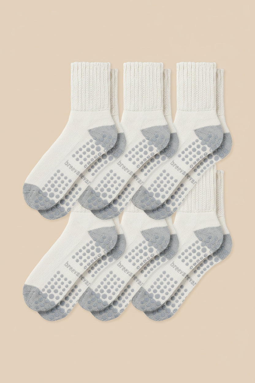 6-Pack Women's Work From Home Socks with Relaxed Cuff and Non-Slip Grip