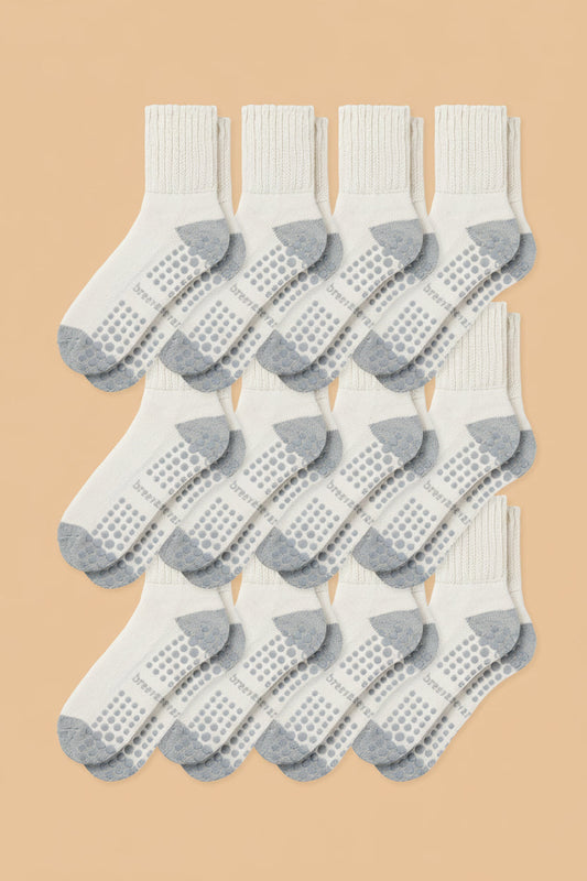 12-Pack Women's Work From Home Socks with Relaxed Cuff and Non-Slip Grip