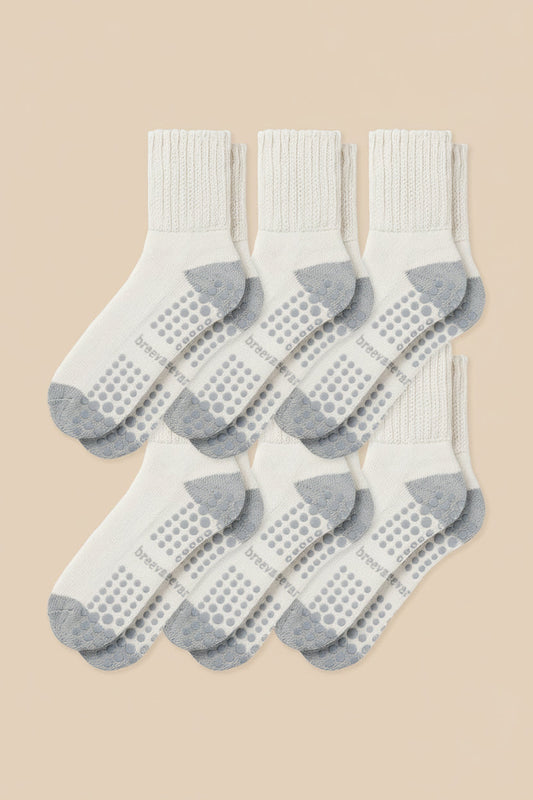 6-Pack Men's Work From Home Crew Socks with Relaxed Cuff and Non-Slip Grip