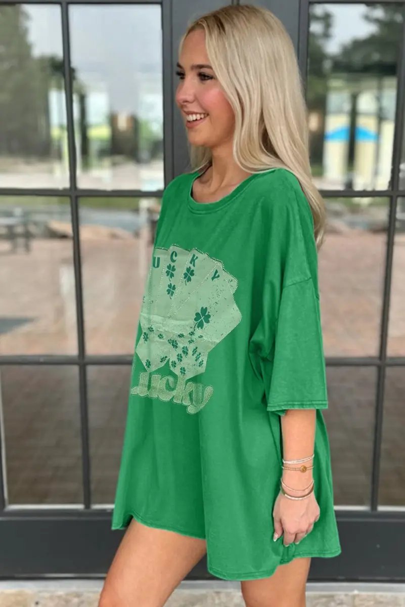 T-Shirts Love Salve Green Rhinestone Mini Dress Women's Casual Party Tee - Sparkly, Unique