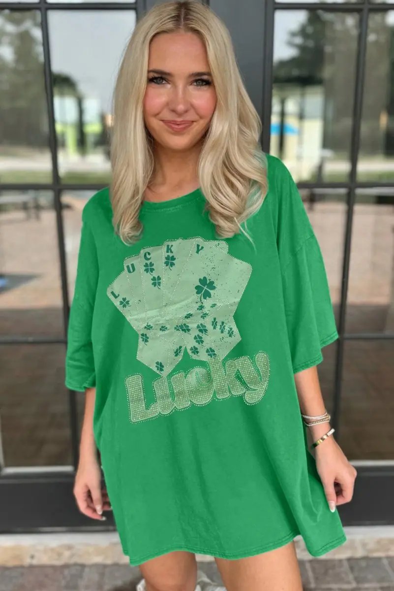T-Shirts Love Salve Green Rhinestone Mini Dress Women's Casual Party Tee - Sparkly, Unique