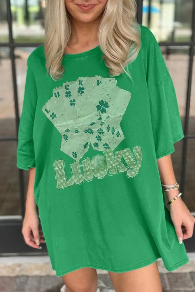T-Shirts Love Salve Green Rhinestone Mini Dress Women's Casual Party Tee - Sparkly, Unique