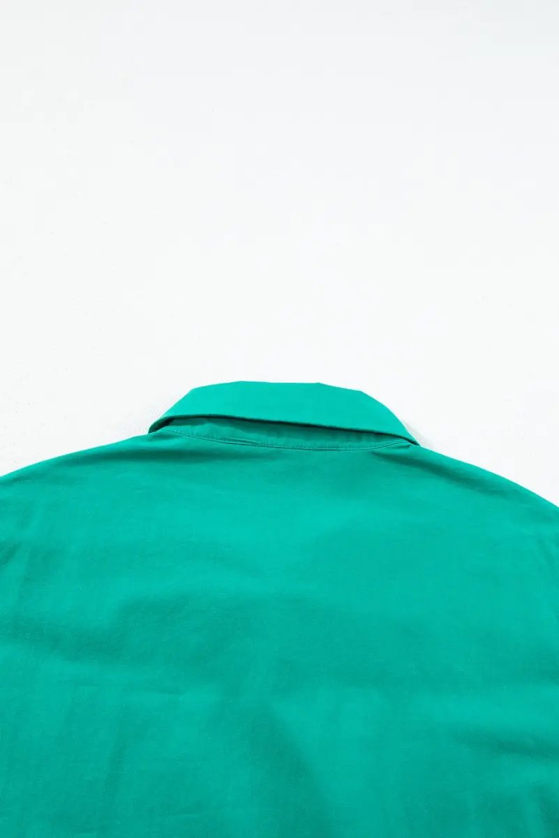 Women's Dress Green Shirred Mini Dress - Ruffle Sleeves & Button Up - Summer