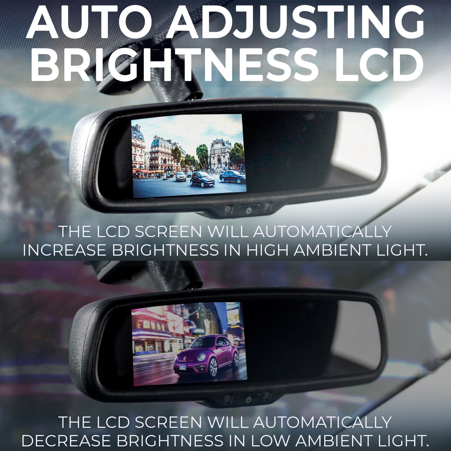 Master Tailgaters 10.5" Rear View Mirror with 4.3" LCD Screen + Wireless Calling Enabled | Rearview Universal Fit Mount | Auto Adjusting Brightness LCD | Anti Glare | Full Original Mirror Replacement
