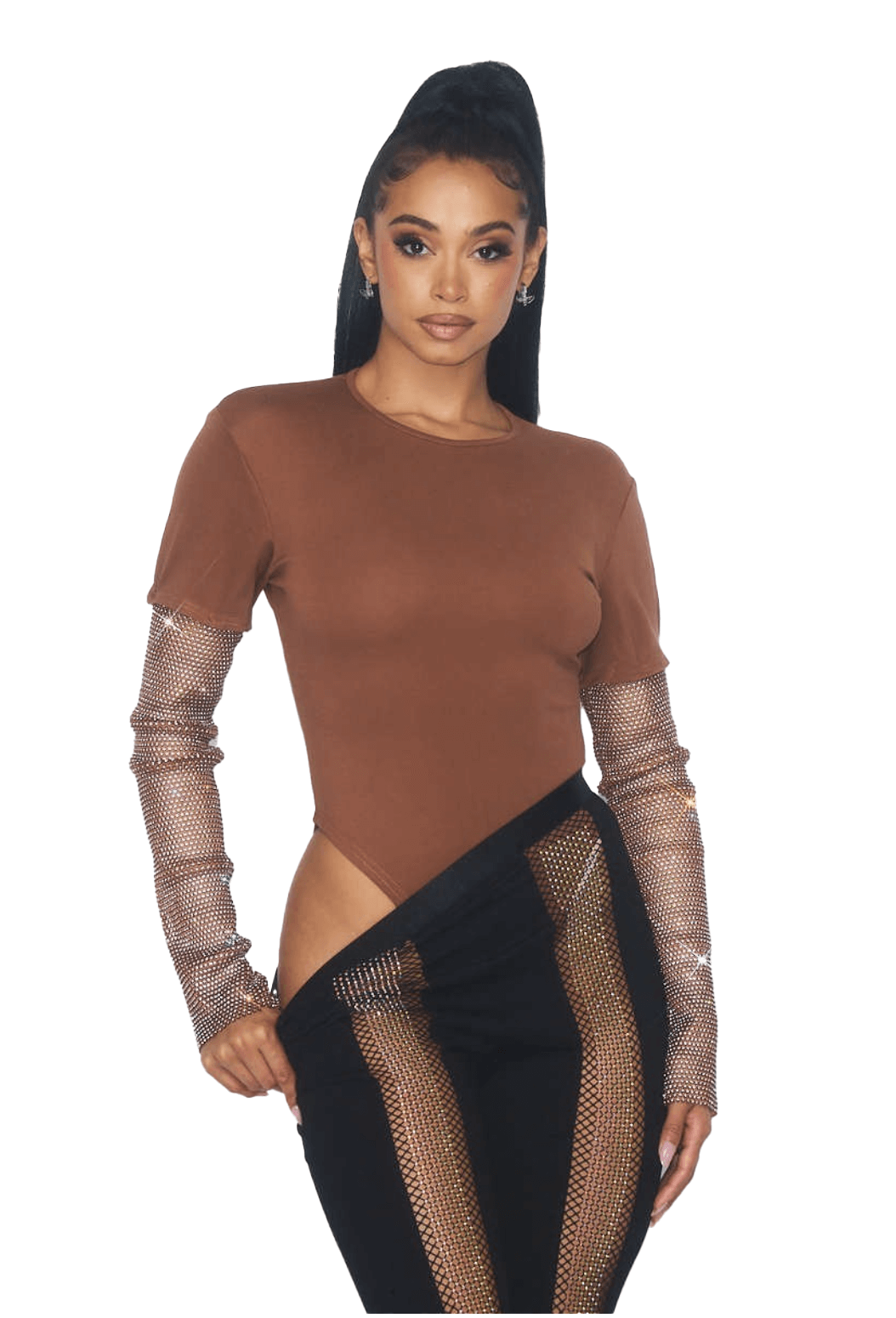 Body con manga de pedrería
