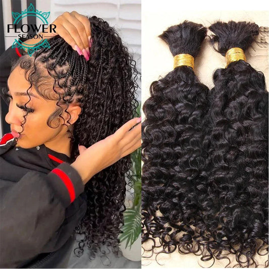 Trenzas Birmanas Boho - Extensiones de Cabello Humano Rizado a Granel de Doble Estirado para Trenzar - 3 Paquetes