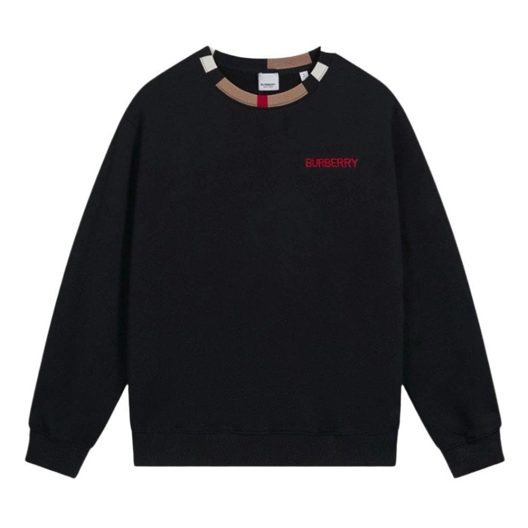BURBERRY JARRAD BLACK COTTON ICON STRIPE COLLAR RED LOGO SWEATER