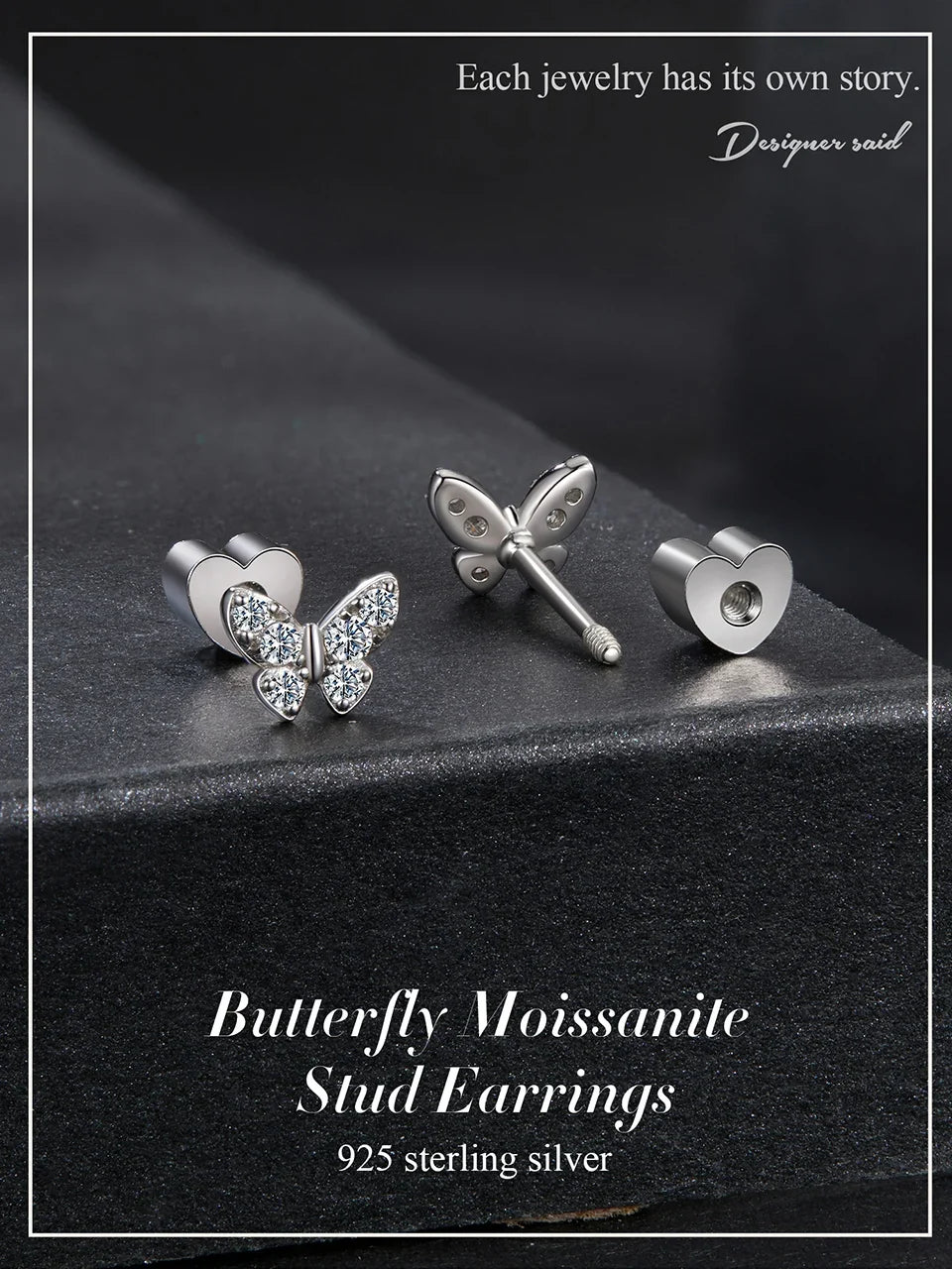 Butterfly & Clover Moissanite Stud Earrings in Sterling Silver
