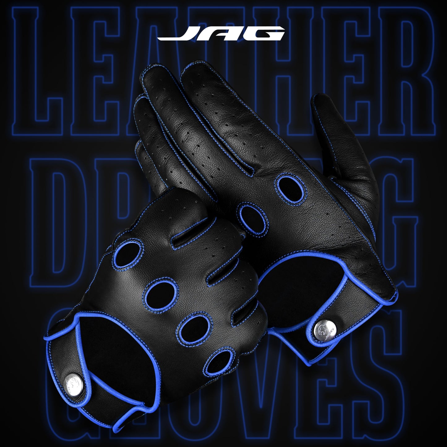 Guantes de Cuero Dark Knight - Diseño de Dedo Completo (Azul)