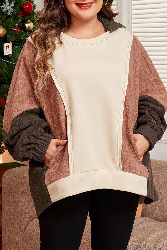 Sudadera "patchwork" marrón de talla grande con costuras expuestas