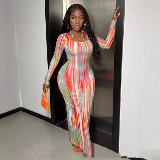 Printing Temperament Commute Long Sleeve Dress Foreign Trade