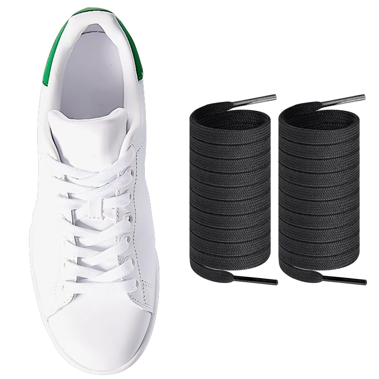 Endoto ShoeLaces for Adidas Stan Smith Flat Shoe Laces Replacement Laces for Sneaker Shoes(BlackSize:55Inch)