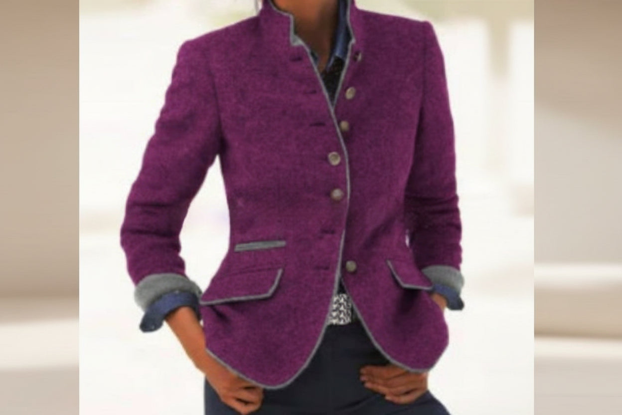 Chaqueta de lana para mujer con bloques de color – Abrigo elegante casual con múltiples botones