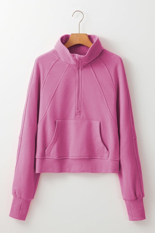 Sudadera de cuello medio con cremallera y forro polar liso