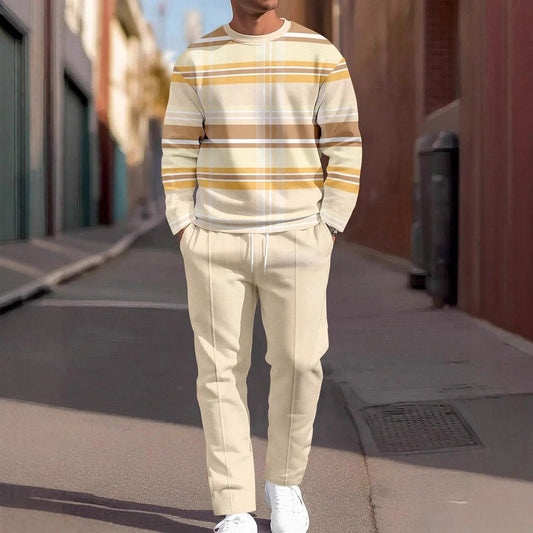 Traje de cuello redondo para hombre con estampado de línea de moda