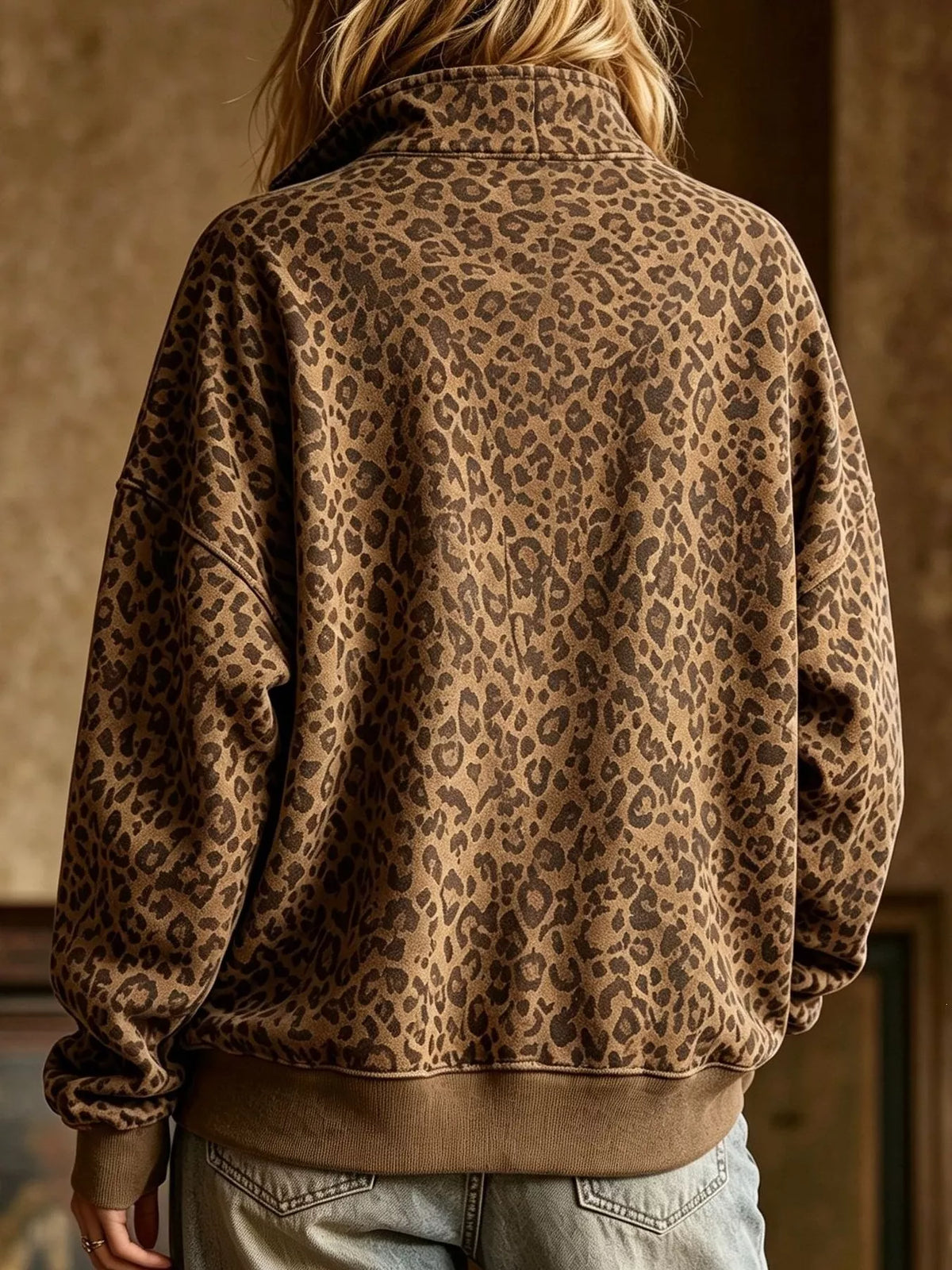 Leopard Half Zip Oversized Sweatshirt