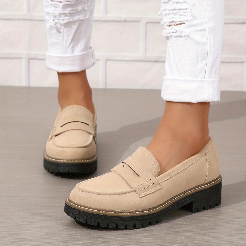 Mocasines de suela gruesa de color liso para mujer | Zapatos planos gruesos y modernos