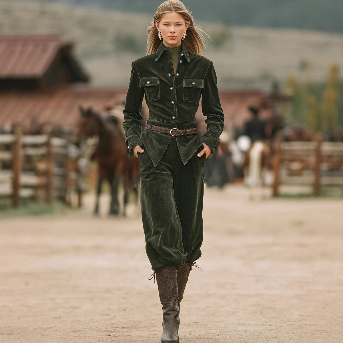 Women's Corduroy Button-Front Jacket & Relaxed Pants Set
