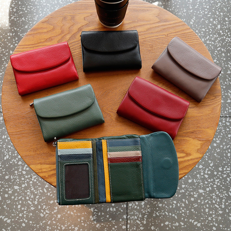 Women's Genuine Leather Short Wallet Card Holder Handbag