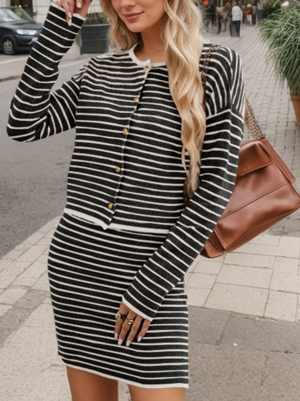 Striped Long Sleeve Top and Skirt Set See size chart under “more details”