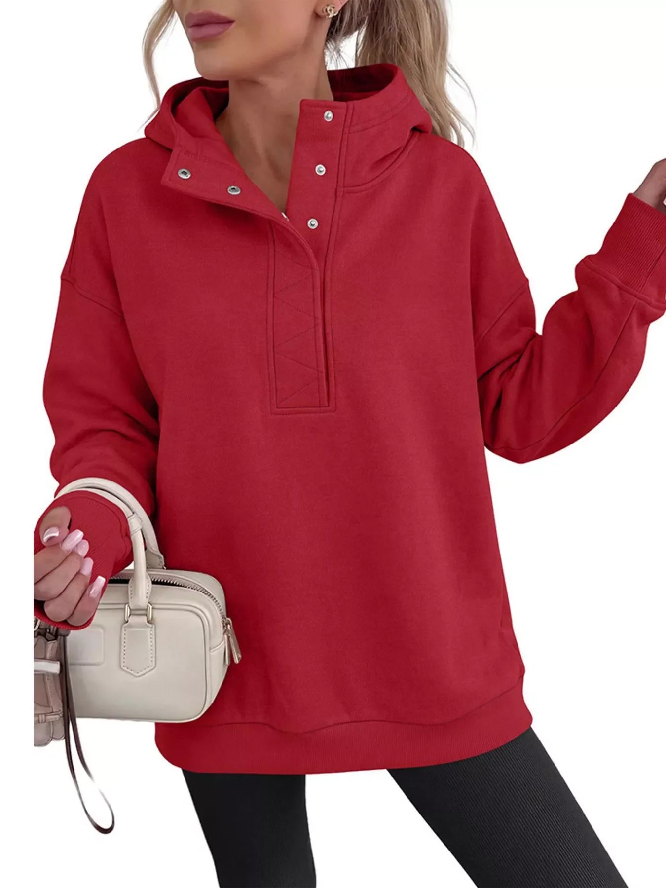 Half Snap Dropped Shoulder Hoodie